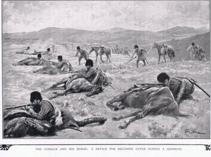 O cossaco e seu cavalo durante a guerra russo-japonesa